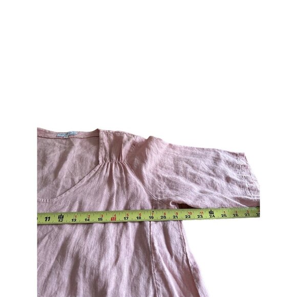 Lin Blanc 100% Linen Pink Floral Embellished Long Dress Lagenlook- Sz 46 Unique - Picture 7 of 10